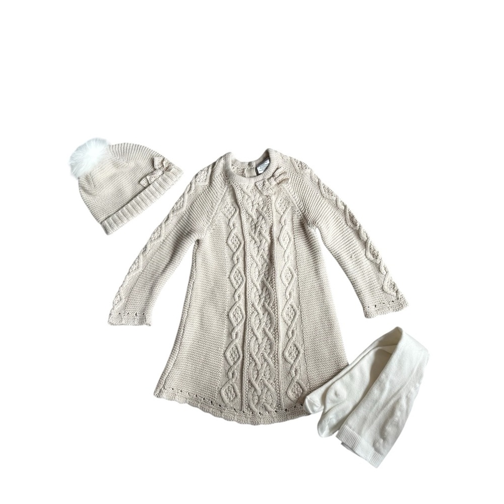 cupcakes & cashmere Cream Knit Dress and Hat Set